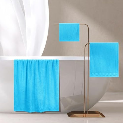 MyOwn Ultra Soft 3 Pack Cotton Towel Set, Contains a Bath Towels 28x55 inch, a Hand Towels 16x24 inch & a Wash Coths 12x12 inch, Ideal Everyday use, Compact & Lightweight - Turquoise Blue