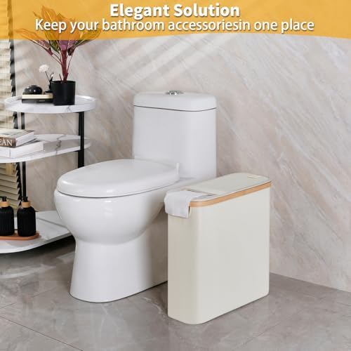 efluky Toilet Paper Storage and Holder 2 in 1, Toilet Paper Storage with Lid for Bathroom 28L, Free Standing Holder Organizer Holds Up to 9-12 Rolls, Beige