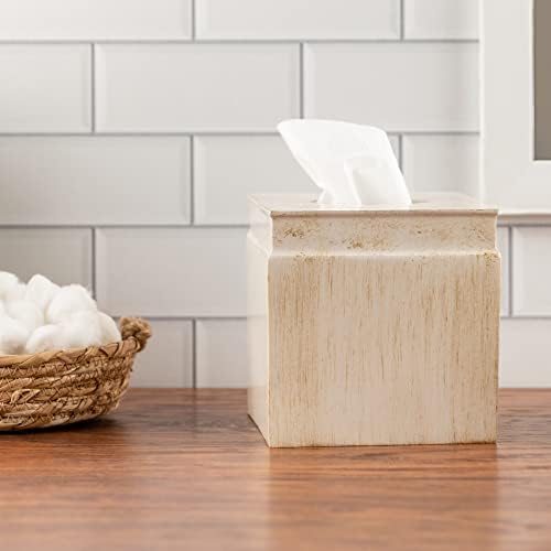 Rustic Luxe Beige Square Resin Tissue Box Cover
