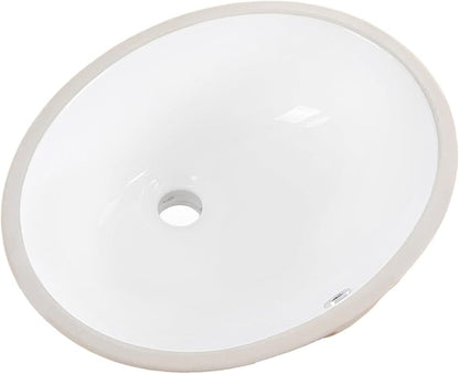 Undermount Bathroom Sink KARAMAG 18.4"x15" Oval Sink with Overflow White | 18.4 Inch Ceramic Oval Vanity Sink,Undermount Design,Easy to Clean,Modern Style,Ideal for bathroom,vanity, lavatory,restroom