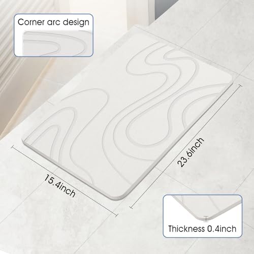 VEELOIM Stone Bath Mat, Diatomaceous Earth Bath Mat, Shower Mat White
