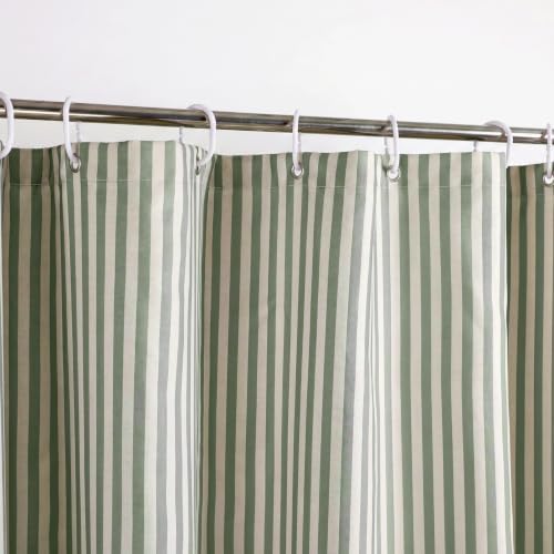 HunnmingRe Sage Green Farmhouse Striped Shower Curtain Tasseled 72x72 Inch