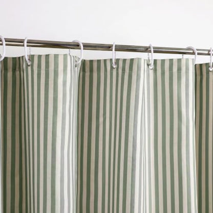 HunnmingRe Sage Green Farmhouse Striped Shower Curtain Tasseled 72x72 Inch