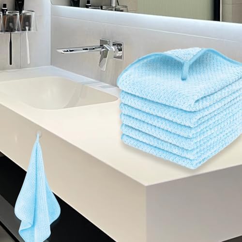 MaopaoBeauty 6 Pack Washcloth Set - Quick Drying & Absorbent Microfiber Gym Towels 13x13 inches - Lightweight & Thin Yoga Towels - Multi-Purpose Camping Towels for SPA, Hotel & Bathroom, Light Blue