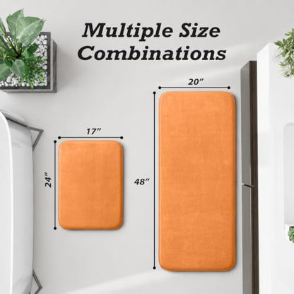 HUXMEYSON Bathroom Rugs Sets 2 Piece, Non-Slip & Quick Dry Bath Mat Set, Ultra Soft Velvet Bath Rugs for Bathroom, Toilet and Shower Floor, Orange