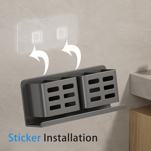 Aluminum Toothbrush Holder， Wall-Mounted，Bathroom Rack，4 Slot，Grey