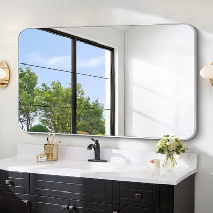 FORBATH Bathroom Mirror for Over Sink 30x48 Inch Silver, Rectanglar Wall Mirror with Metal Frame, Rounded Corners for Bathroom, Bedroom, Entryway Decor (Horizontal or Vertical)