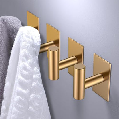 VAEHOLD Wall Towel Hooks, Heavy Duty Sticky Holder Waterproof Towel Hooks for Hanging Coat, Clothes, Closet Hook Wall Mount for Kitchen (Gold, 6 Pack)