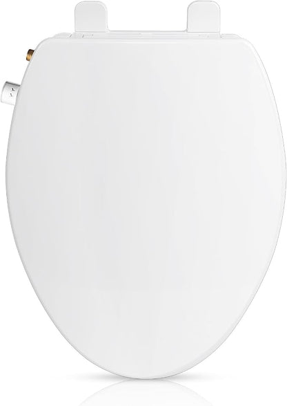 Elongated Bidet Toilet Seat Non-Electric Swash Ecoseat,Quiet-Close,Self Cleaning Dual Nozzle System,White Bidet Attachment with Brass inlet,Easy Installation