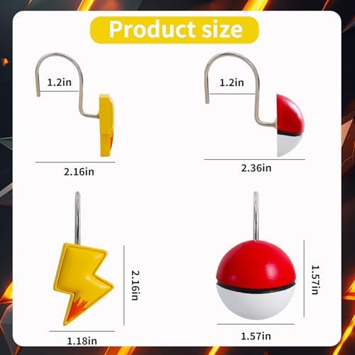 12-Piece Lightning Cartoon Anime Shower Curtain Hooks for Bathroom