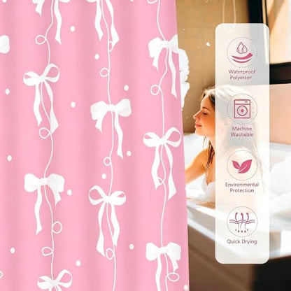 Bow Shower Curtain for Bathroom, Teen Girls Theme, Light Pink, 72x72In