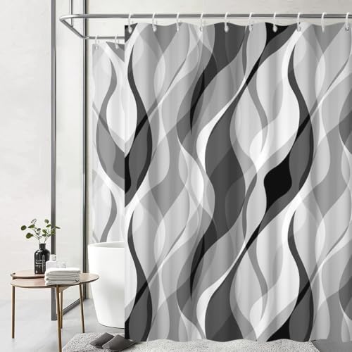 Grey Striped Clawfoot Tub Shower Curtain 180x70 inch 30 Hooks