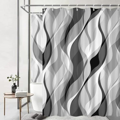 Grey Striped Clawfoot Tub Shower Curtain 180x70 inch 30 Hooks