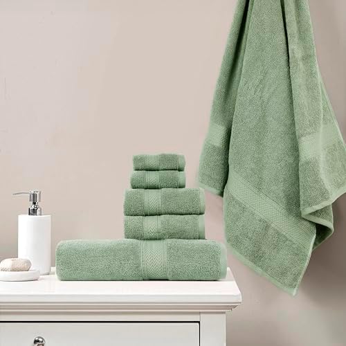 HILLFAIR Premium 600 GSM - 100% Cotton - 6 Piece Bath Towel Set - Sage