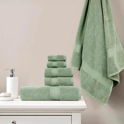 HILLFAIR Premium 600 GSM - 100% Cotton - 6 Piece Bath Towel Set - Sage