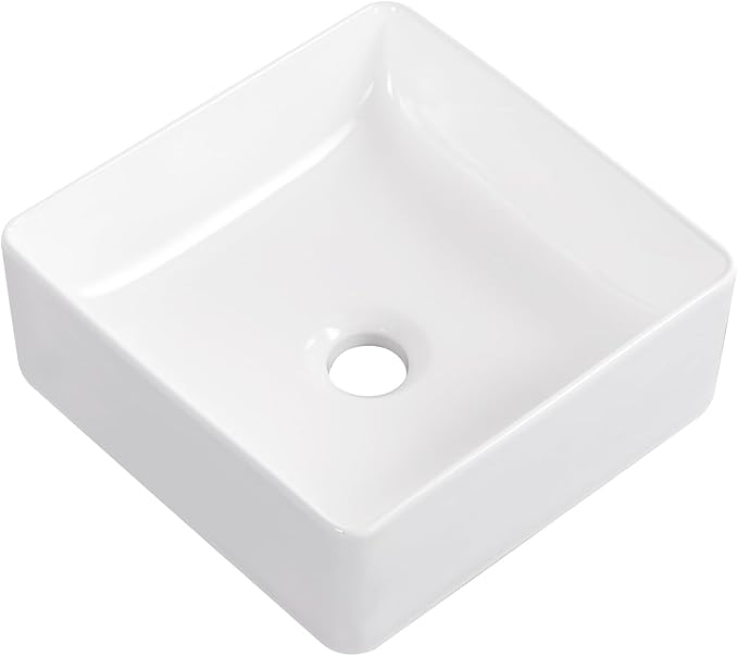 Vessel Sink 12"x12" Rectangular Bathroom Sink Modern White Porcelain Ceramic Above Counter Drop-in Vanity Sink for Bathrooms Art Basin
