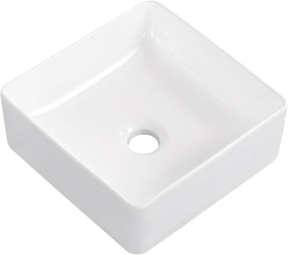 Vessel Sink 12"x12" Rectangular Bathroom Sink Modern White Porcelain Ceramic Above Counter Drop-in Vanity Sink for Bathrooms Art Basin