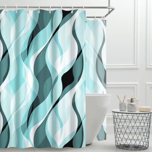 Teal Striped Clawfoot Tub Shower Curtain 180x70 inch 30 Hooks