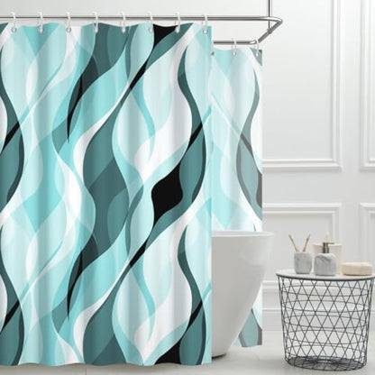 Teal Striped Clawfoot Tub Shower Curtain 180x70 inch 30 Hooks