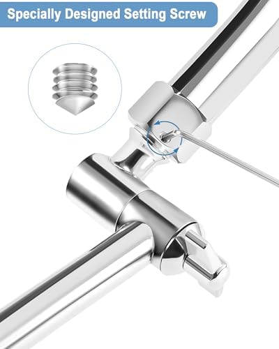 15 Inch Extra Long Adjustable Shower Head Extension Arm With Locking Set Screw, Singing Rain 304 Stainless Steel Chrome Angle Height Adjustable, G1/2 Universal Connector Compatible (Chrome Finish)