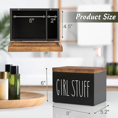 DRASTAR Tampon Holder for Bathroom, Black Feminine Product Organizer, Pad Organize Case with hinged lid, Shark Week Tampon Storage, Lady Stuff Box for Bathroom Accessories