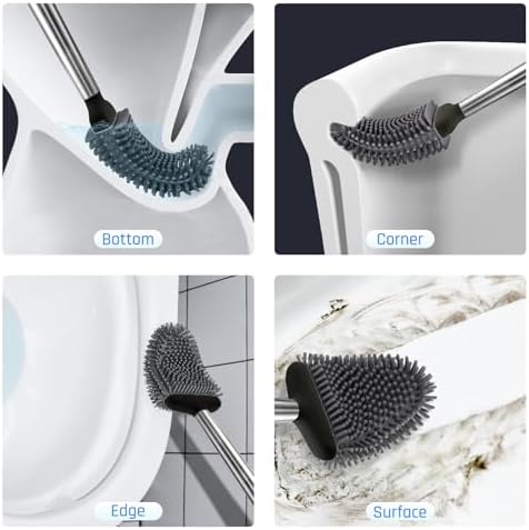 Sellemer Silicone Toilet Brush, Ventilation Slots Base Holder 3 Pack, Black