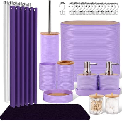 25 PCS Purple Bathroom Accessories Set丨Shower Curtain Bathroom Accessory