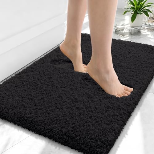 OLANLY Microfiber Small Bathroom Rugs 24x16, Soft Absorbent Bath Mat, Black