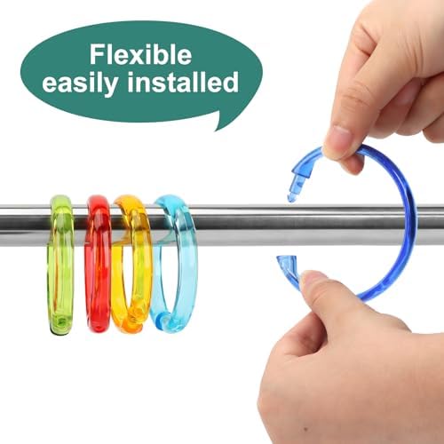 Colorful Shower Curtain Hooks - 12 Pcs Circular Plastic Shower Curtain Rings for Bathroom - O Shaped Transparent Rainbow Color Shower Hooks Rings for Shower Curtain Rod