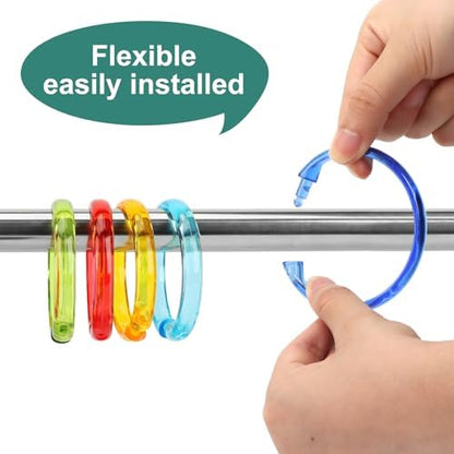 Colorful Shower Curtain Hooks - 12 Pcs Circular Plastic Shower Curtain Rings for Bathroom - O Shaped Transparent Rainbow Color Shower Hooks Rings for Shower Curtain Rod
