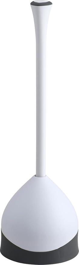 Clorox Toilet Plunger with Hideaway Holder Caddy Heavy-Duty Compact Design with Non-Skid Rubber Base for Bathroom Convenient Storage Toilet Unclogger, 6.5x19.5-Inch, White