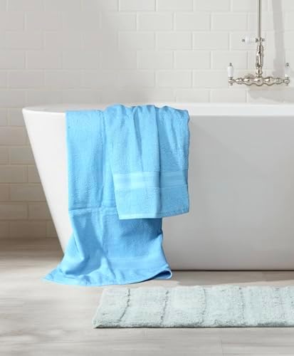 BOUTIQUO White Towel Set - 8 Piece Bathroom Towel Sets - 100% Ring Spun Cotton, 2 Bath Towel 27x54, 2 Hand Towel 16x28 and 4 Washcloth 13x13 - Ultra Soft Highly Absorbent Towel Set - Sky Blue