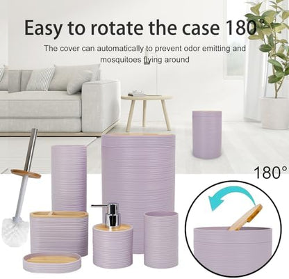 CERBIOR Bamboo Bathroom Accessories Set 6 Piece Spiral Bath Ensemble,Purple