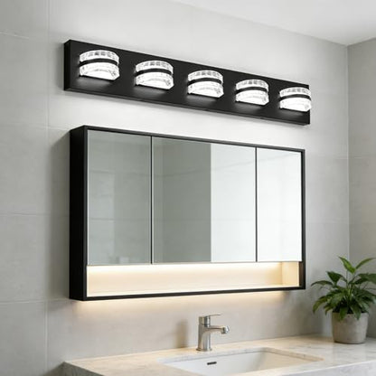 LED Bathroom Vanity Light, 360°Rotatable, Nature White 2560LM 5 Light, Black Modern Matte Bathroom Lighting Fixtures, Over Mirror Vanity Lights for Living Room, Bedroom ETL Certified
