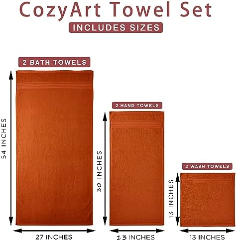 COZYART Luxury Bath Towel Set 3 PCS, Burnt Orange 100% Turkish Cotton