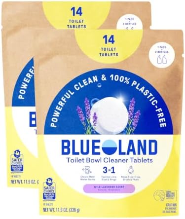 BLUELAND 100% Plastic Free Toilet Bowl Cleaner Tablets, 28ct, Wild Lavender