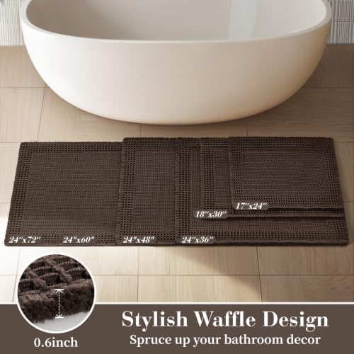 RESARE Waffle Bathroom Runner Rugs, Non Slip Boho Bath Mat 24x72 Dark Brown
