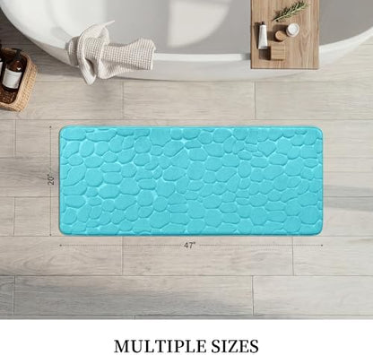 YIHOUSE Memory Foam Runner Rug, Cobblestone Bathroom Runner Rugs Super Water Absorbent Bath Mats for Bathroom Machine Washable Bath Rugs for Hallway Bedroom Laundry Room(20 x 47,Teal)