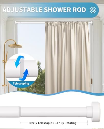 White Shower Curtain Rod 34-96 Inch (2.8-8ft) Adjustable Shower Rod