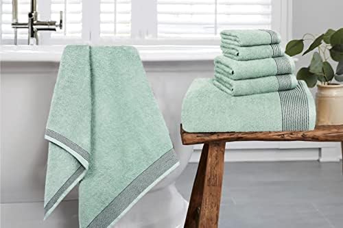 Belizzi Home 100% Cotton Ultra Soft 6 Pack Towel Set, Contains 2 Bath Towels 28x55 inchs, 2 Hand Towels 16x24 inchs & 2 Washcloths 12x12 inchs, Compact Lightweight & Highly Absorbant - Sea Green