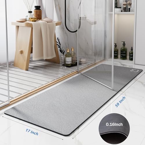 Extra Long Bathroom Runner Large Stone Bath Mats for Bathroom,17"x59"Grey
