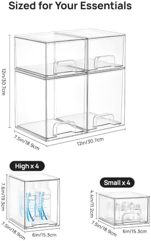 Vtopmart Clear Stackable Storage Drawers Set of 8, Plastic Organizer Bins
