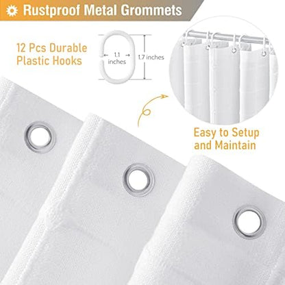 BTTN Boho Long Shower Curtain, 72x78 Inch Long Linen Ultra Thick Fabric Shower Curtain Set with Plastic Hooks, Tall Modern Farmhouse Country Neutral Textured Cloth Shower Curtains for Bathroom, White