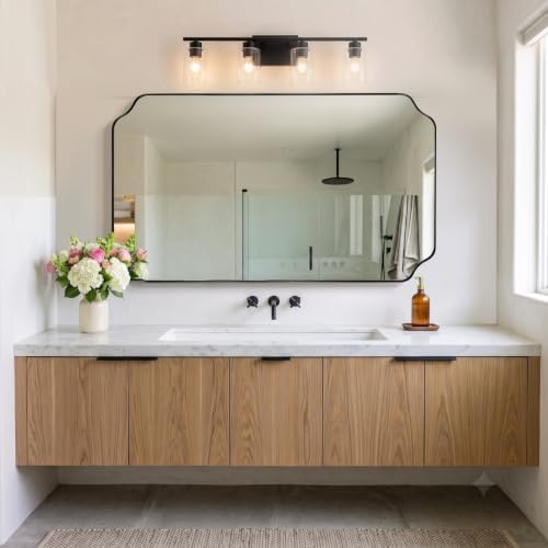 MIRRORART Large Scalloped Black Bathroom Mirror for Wall, 28x48'' Mirror