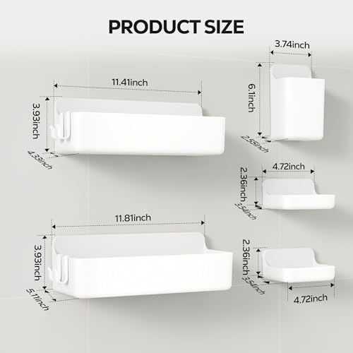 Nieifi Adhesive Shower Shelves, White, 5 Pieces