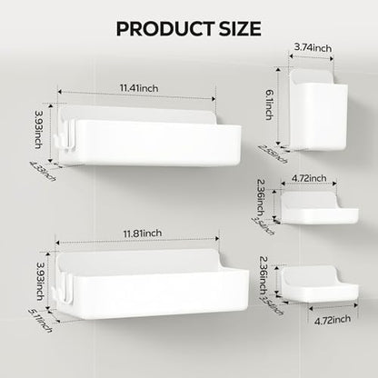 Nieifi Adhesive Shower Shelves, White, 5 Pieces
