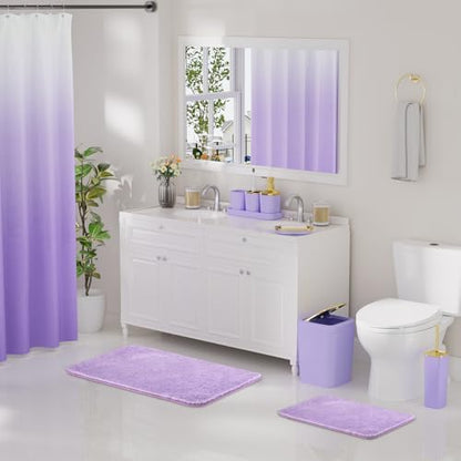 XLHOMO Bathroom Accessory Set - 24PCS Luxury Bathroom Accessories Set, Bathroom Sets with Shower Curtain and Rugs, Purple Bathroom Set with Trash Can, Toothbrush Holder & Soap Dispenser for Home Decor