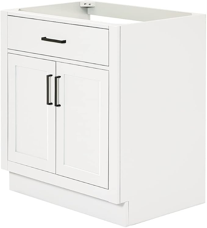 ARIEL Hepburn 30-inch Bathroom Vanity Base Cabinet,Solid Wood, 2 Soft Closing Doors, 1 Dovetail Drawers, White