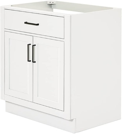 ARIEL Hepburn 30-inch Bathroom Vanity Base Cabinet,Solid Wood, 2 Soft Closing Doors, 1 Dovetail Drawers, White