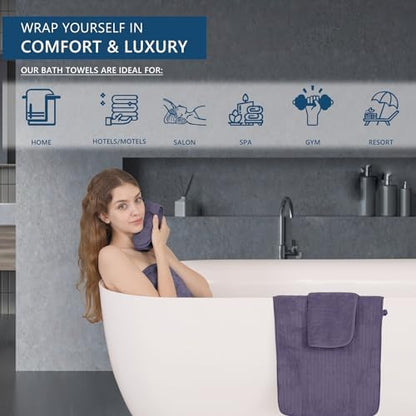 Extra Large Bath Sheet Set of 4,Ultra Soft Fluffy Towel,35”x 70”Oversized Bath Towel Set,Premium Microfiber Bathroom Towel Set Highly Absorbent Quick Dry Shower Towel for Bathroom,Hotel,Spa (Purple)